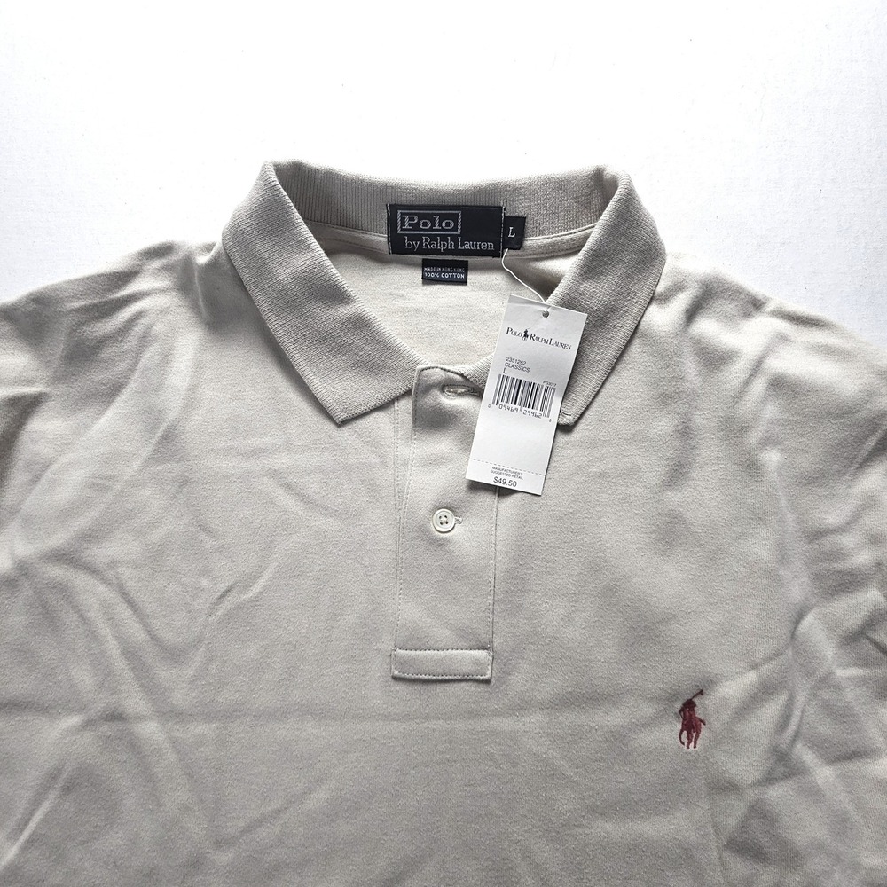 Polo Ralph Lauren Mens Large Beige Cotton Short Sleeve Pony Logo Polo Shirt NWT